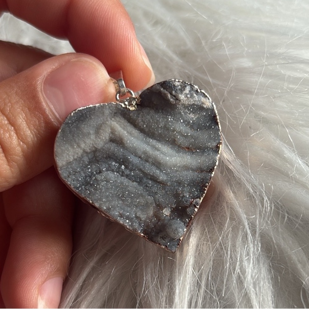 Eclipse Heart- Handcrafted Silver Plated Druzy Agate Pendant